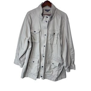 Lands' End Safari Cotton Jacket Size 3X Beige Utility Field Pockets Missing Hood